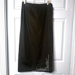 Spiegel Black Wrap Skirt Maxi 100% Cotton Size 10 Embroidered Lightweight